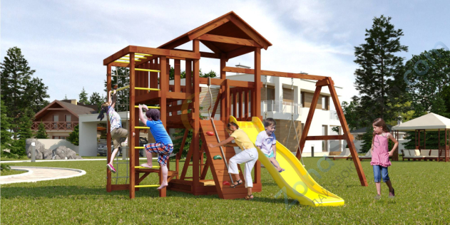 Детская площадка Савушка Мастер 3 с качелями Гнездо 1 метр (Махагон)