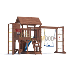 Детская деревянная игровая площадка для улицы дачи CustWood Scout SC10 с большой деревянной крышей