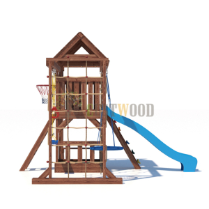 Детская деревянная игровая площадка для улицы дачи CustWood Scout SC10 с большой деревянной крышей