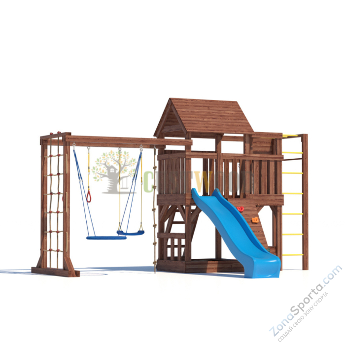 Детская деревянная игровая площадка для улицы дачи CustWood Scout SC10 с деревянной крышей