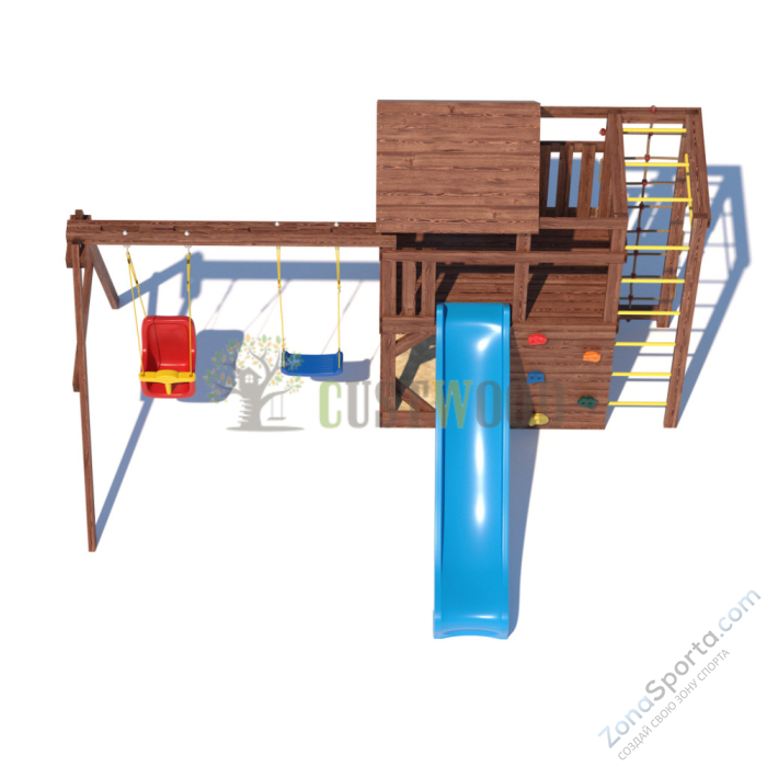 Детская деревянная игровая площадка для улицы дачи CustWood Scout SC4 с деревянной крышей