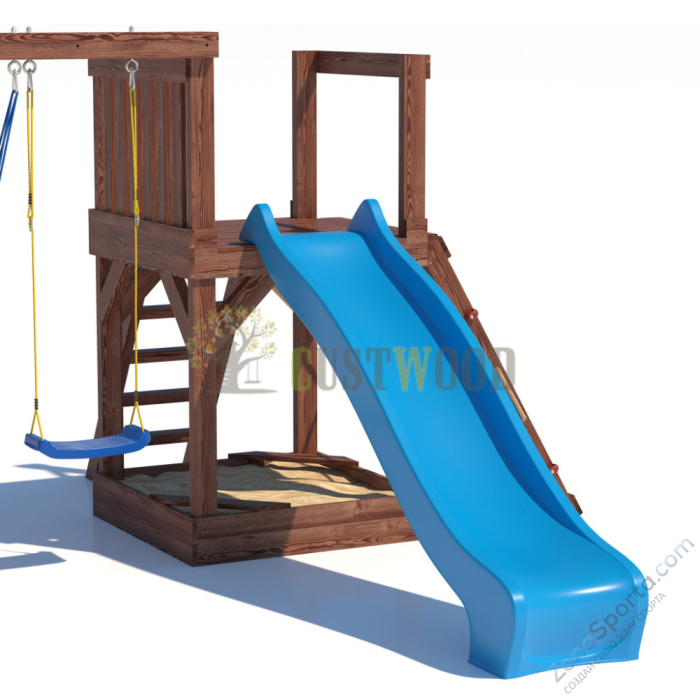 Детская деревянная игровая площадка для улицы дачи CustWood Scout SC9 с деревянной крышей