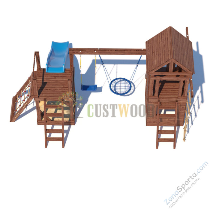 Детская деревянная игровая площадка для улицы дачи CustWood Scout SC9 с деревянной крышей