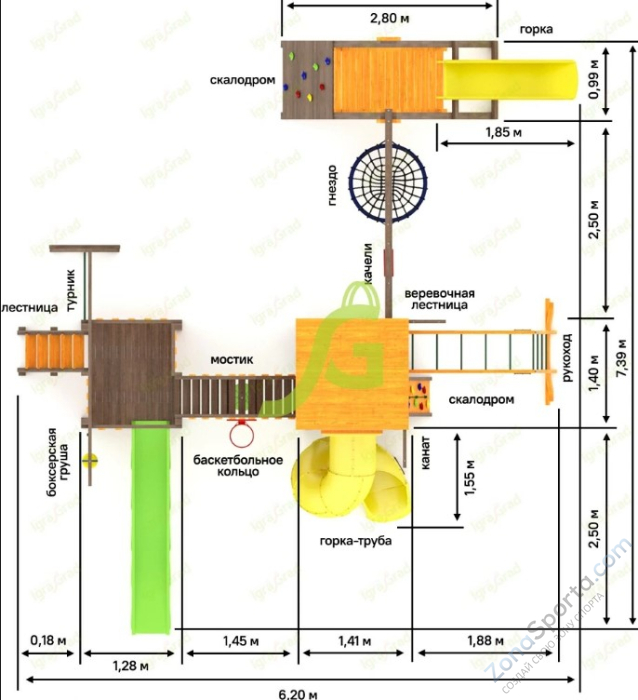 Детская площадка IgraGrad Панда Фани Мостик 2 с трубой