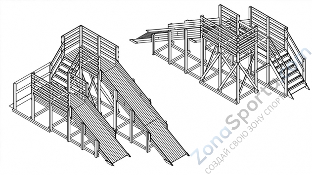 Детская зимняя заливная горка из дерева Снежинка-3
