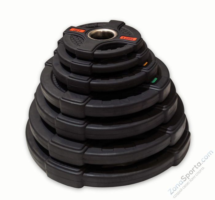 Диск олимпийский обрезиненный черный с двумя хватами Original FitTools FT-2HGP-25 25 кг