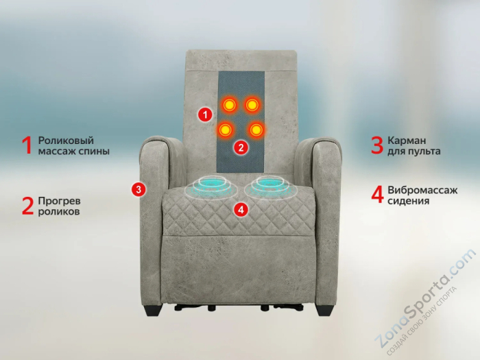 Кресло-реклайнер электрический с подъемом и массажем Fujimo Lounge Up F7003 VLFL Mouse