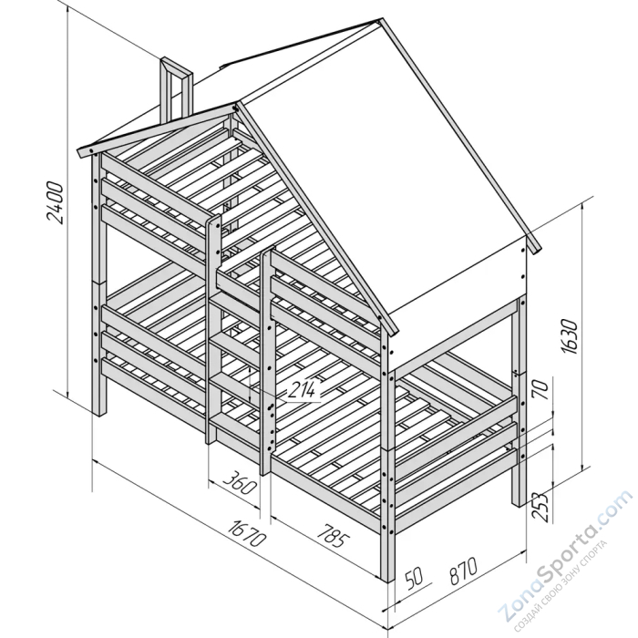 Кровать-домик Савушка-06 двухъярусная 80х160 White (белый)