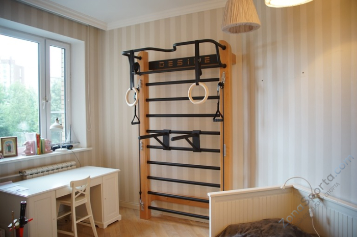 Шведская стенка с эспандерами, брусьями и скамьей Desire Eco Plus