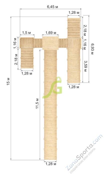 Зимняя деревянная горка IgraGrad Snow Fox 12 м две лестницы без окраски