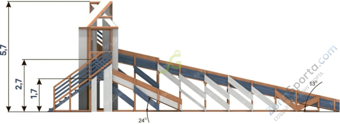 Зимняя деревянная горка IgraGrad Snow Fox 12 м с двумя скатами мод.3