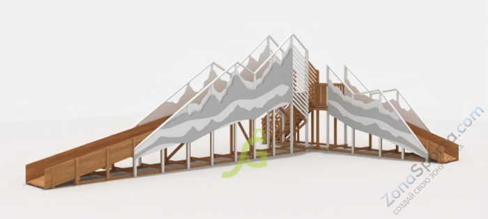 Зимняя деревянная горка IgraGrad Snow Fox 12 м с двумя скатами мод.5