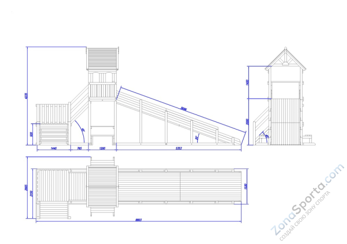 Зимняя деревянная заливная горка Теремок 2 (без окраски)
